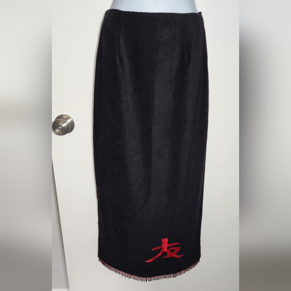 Clio Black Maxi Skirt with Red Accent